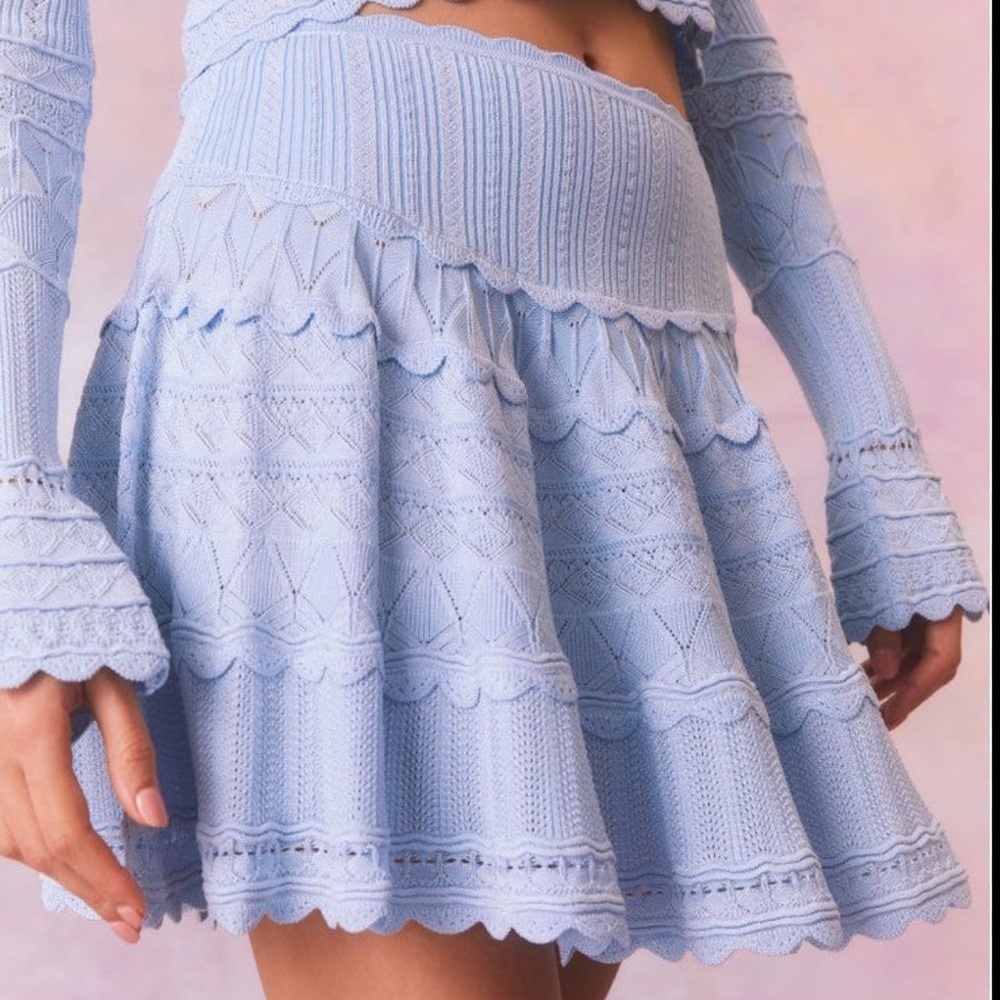 LoveShackFancy Light Blue Colella Knit Skirt